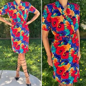 Floral Multicolor classic vintage unique dress with the belt